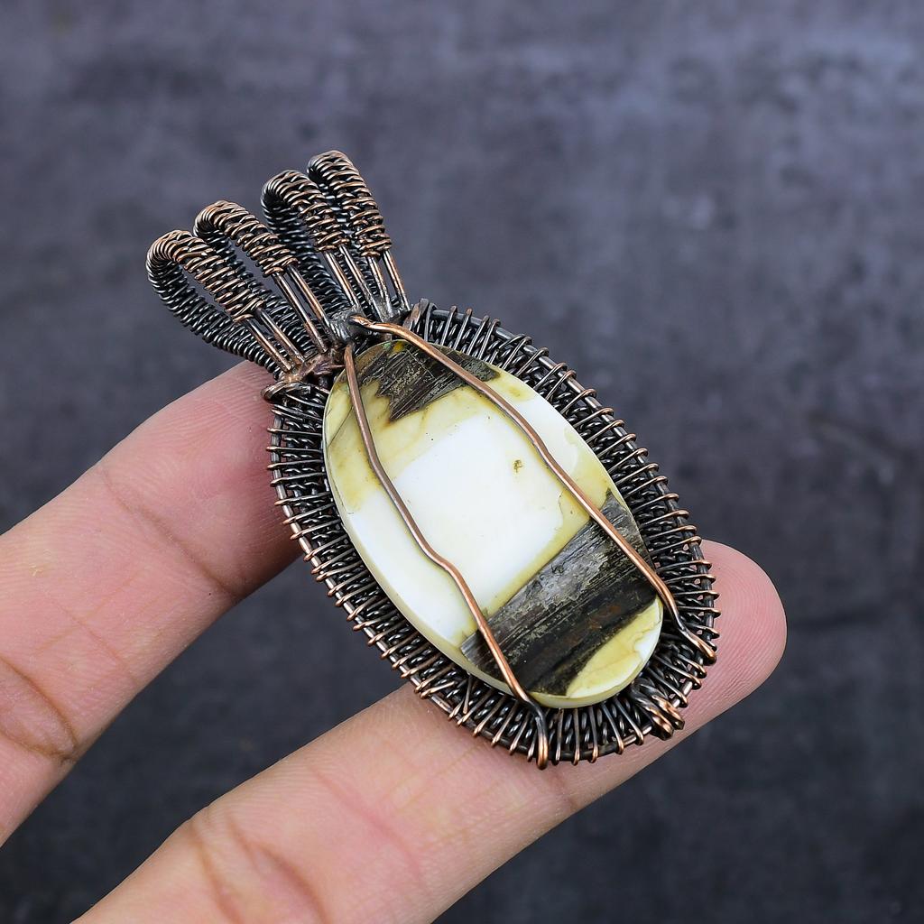 Natural Mother Of Pearl Gemstone Copper Wire Wrap Jewelry Pendant 2.68" J2U67
