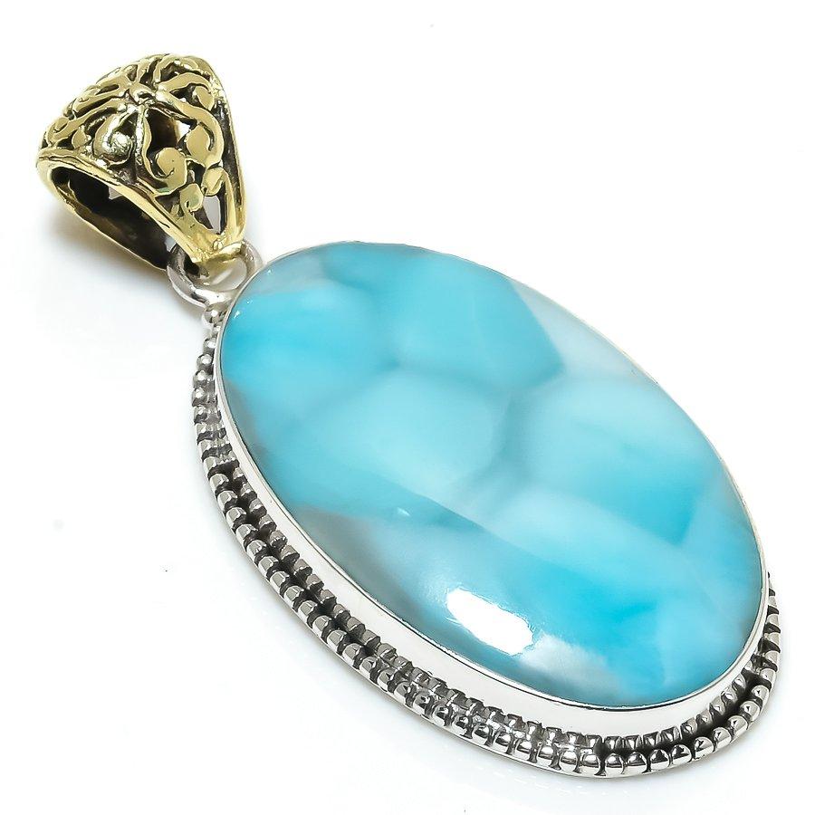 Natural Republic Larimar Gemstone 925 Solid Sterling Silver Pendant 2.25" C9v68