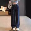 Spring 2025 Women's High-Waist Wide-Leg Jeans - Denim Blue, Slimming & Loose-Fitting, Floor-Length.