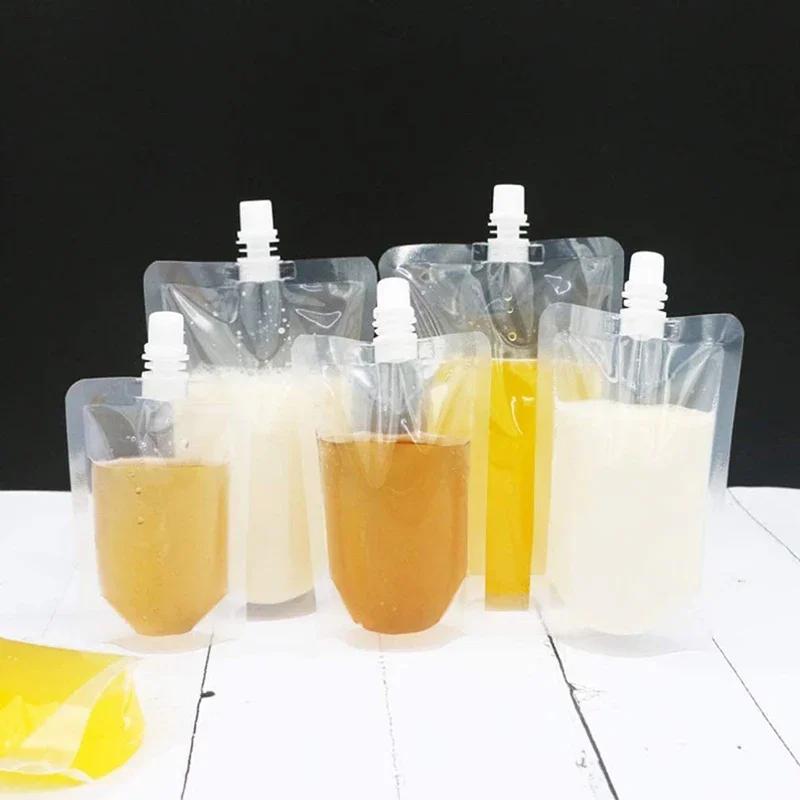 50/100PCS Clear Drink Pouches Packaging Liquid Bag With Nozzle Stand Up Sealed Suction Nozzle Bag Milk Tea Juice Bag Print Logo