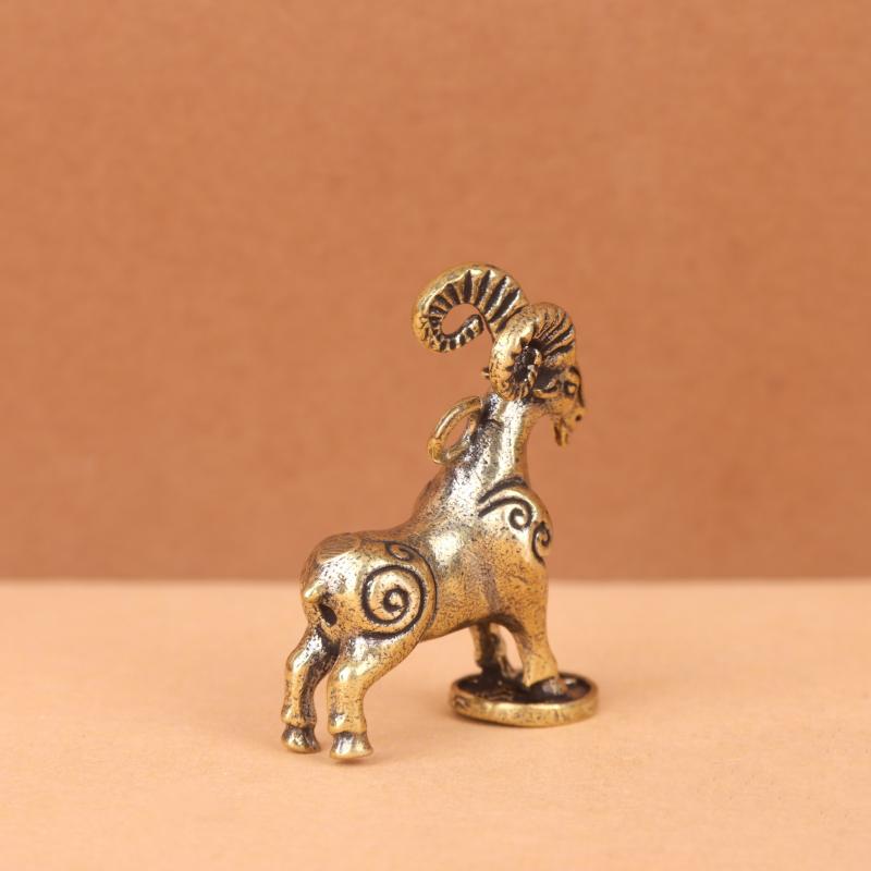 Massive Messing Chinesische Tierkreiszeichen Schaf Statue Flacher Sockel Glücksbringendes Ornament für Büro Schreibtisch Dekoration Sammlung Geschenk