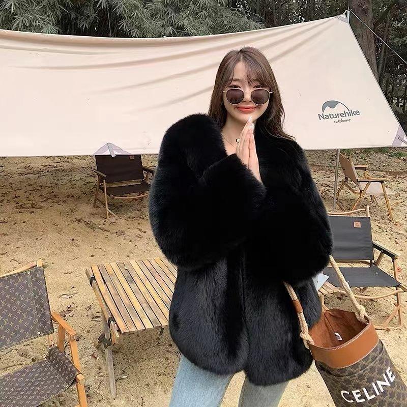 Fox fur coat women's medium and long winter new thickened light wool coat