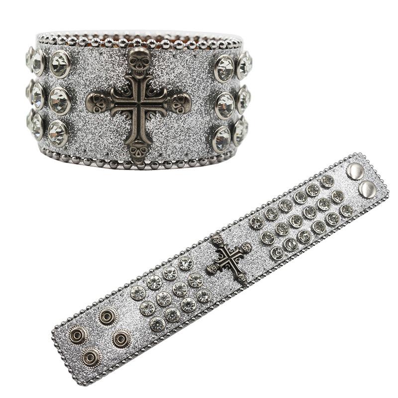 Gothic Stil Strass Armband Schmuck, Modisches Design Diamant PU Leder Handschmuck