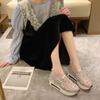 Single shoes women's summer shoes lace mesh white shoes casual foot cover slope heel inner height increase muffin women's shoes