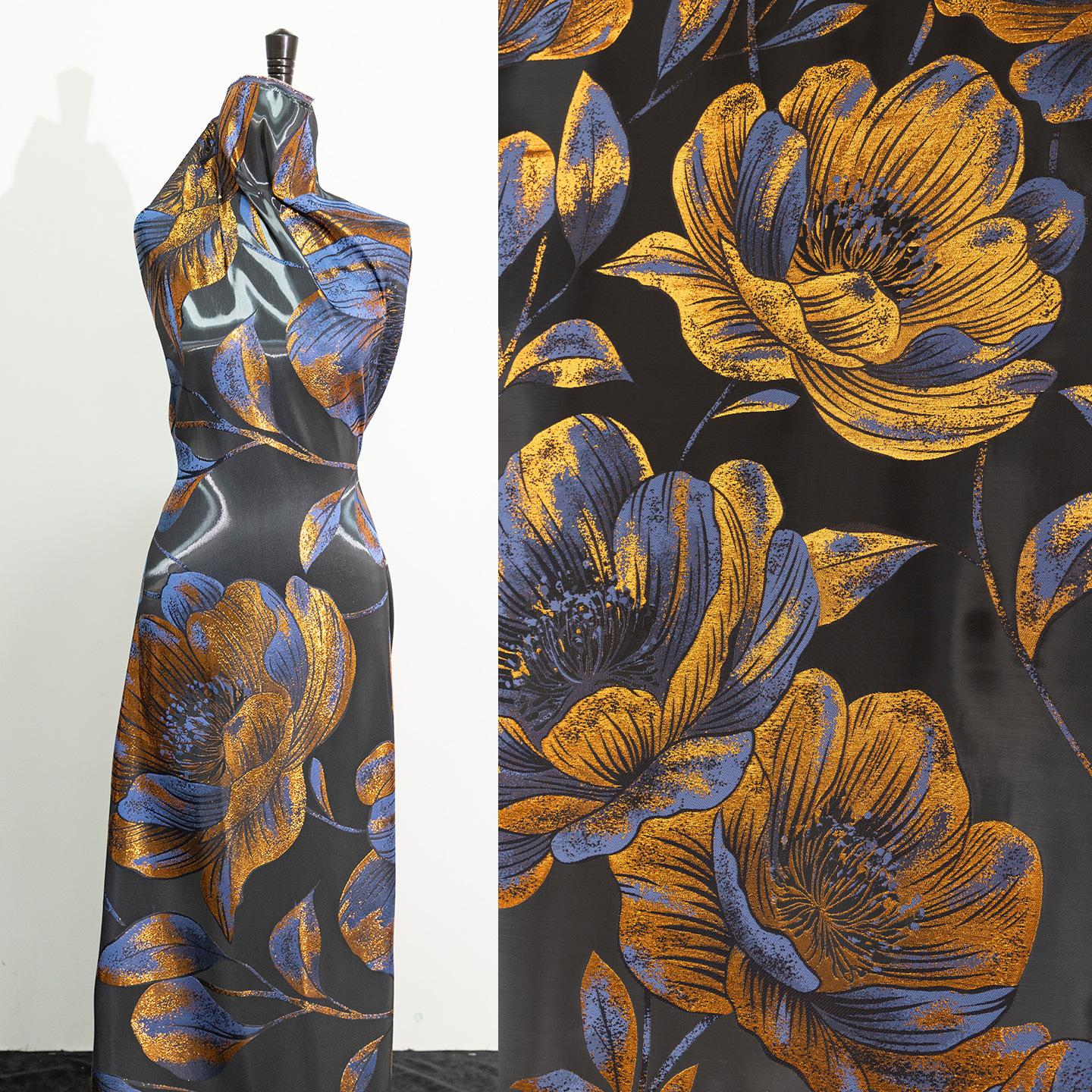 

Gold Liquid Gloss Large Peony Jacquard Fabric for DIY Sewing Designer Dress Cheongsam Curtains Gown Fashion Clothing Material 50x145cm