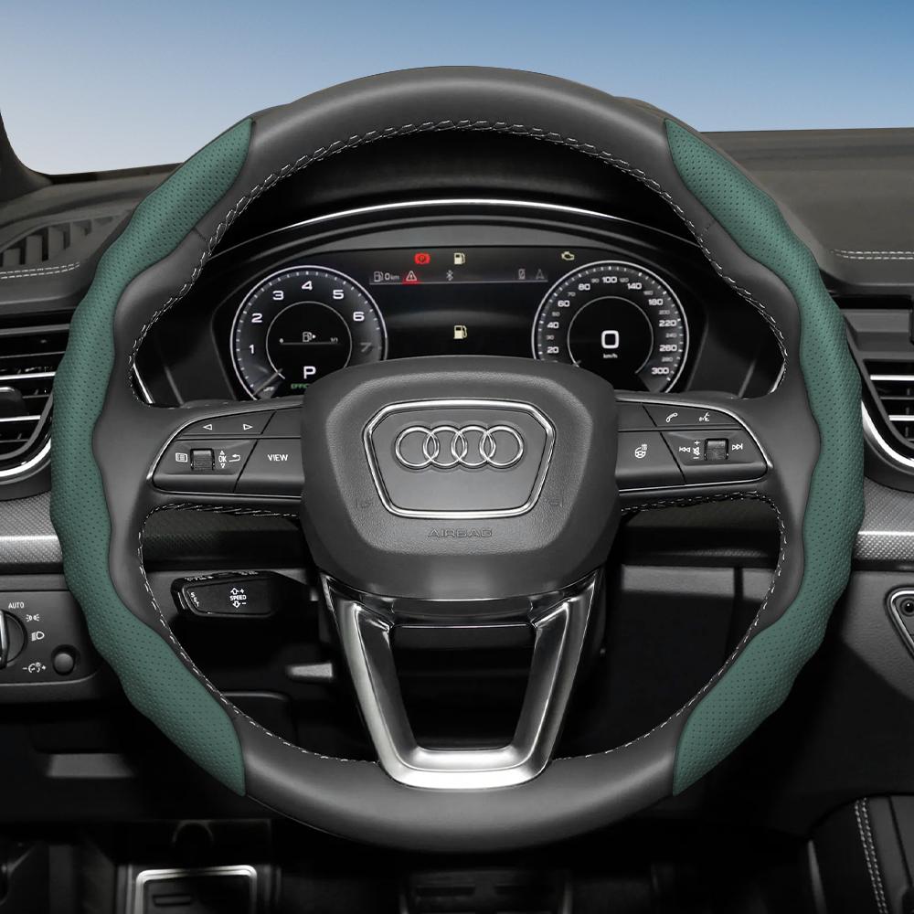 Funda para Volante para Audi, Diseño Deportivo Ondulado, Cuero Transpirable, Segmentada, Antideslizante, Absorbente de Sudor, Funda Protectora A4 B8