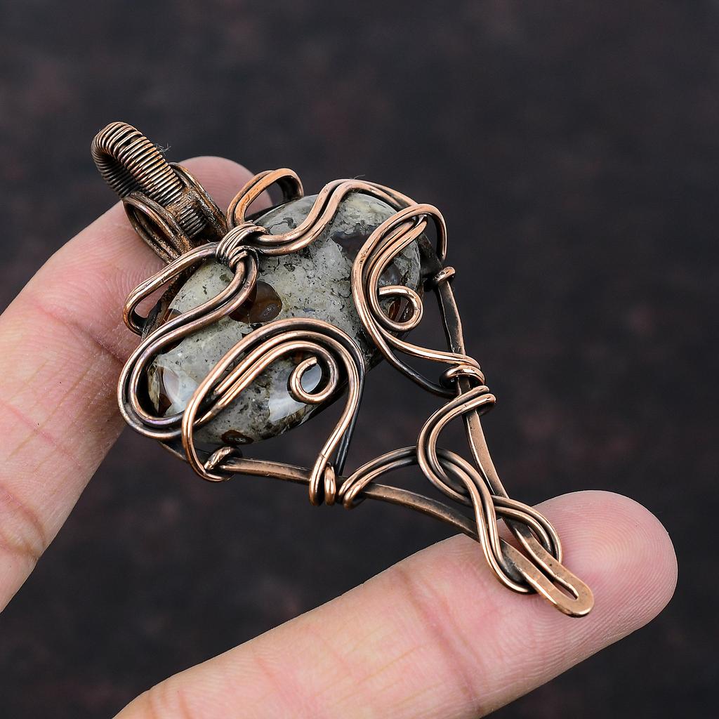 Rock Calci Pendant Copper Wire Wrapped Pendant Handmade Pendant Wonderful Copper Jewelry Dainty Gemstone Pendant Rock Calci Jewelry For Gift
