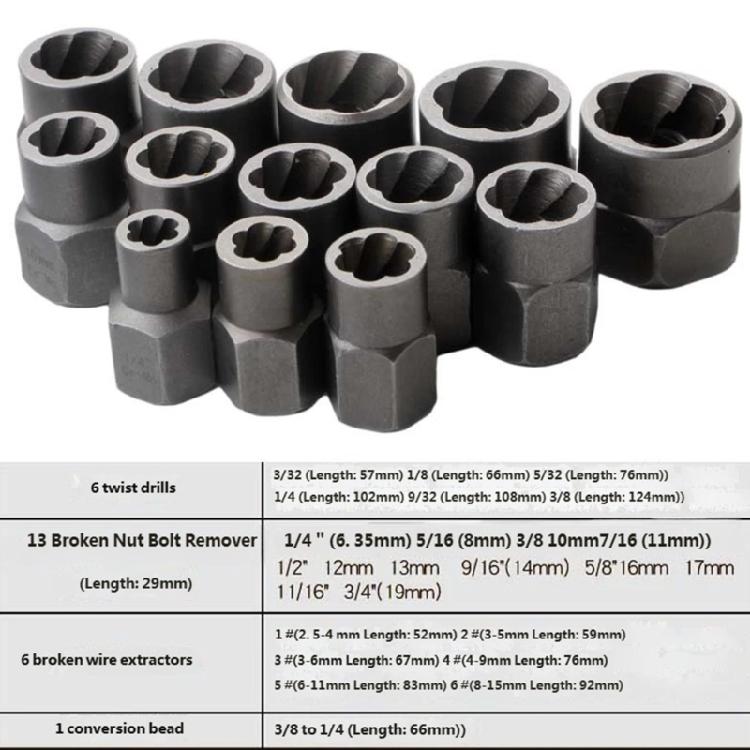 Universal 26Pcs Broken Bolt Removal Tool Set With Various Size From 2.5Mm To 19Mm Suitable For Various Mechanical Repair Tasks