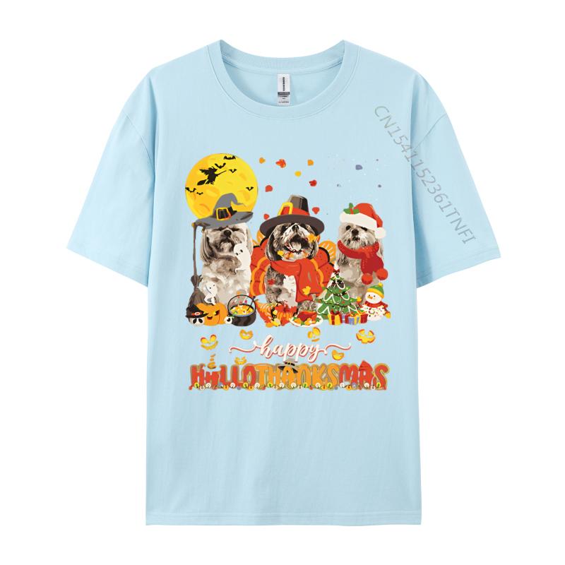 Happy Hallo Thanksmas Cute ShihTzu Tshirt Youth Top Cotton Tshirts 3D Printed Tees Hip Hop Beach
