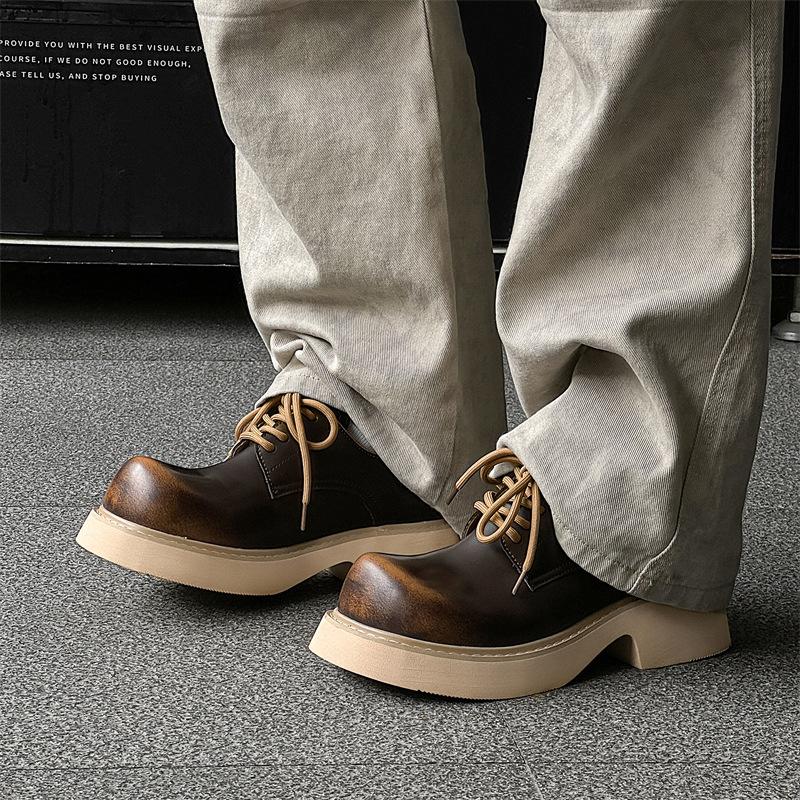 Big Head Upturned Head Leather Shoes Men's Platform Heightening Japanese Ins Versatile Commuter Derby Shoes Niche Casual Shoes 9544-J