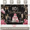 2D Black Gold 80th Birthday Backdrop with Cake, Champagne and Roses Photo Booth Banner