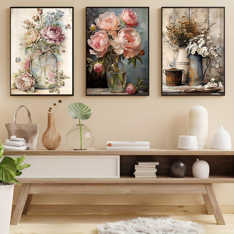 1 Stück Kreative Vase Blumenstrauß Leinwand Kunstdruck, Klassische Blumen Wandkunst und Naturstil Wanddeko für Kunst Wohndekor