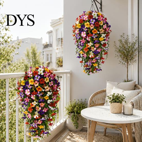 Realistic Artificial Plant Decor 10/16Pcs Hanging Flowers, Faux Morning Glory Vine with Eucalyptus, UV Resistant Greenery for Office Fake Plants