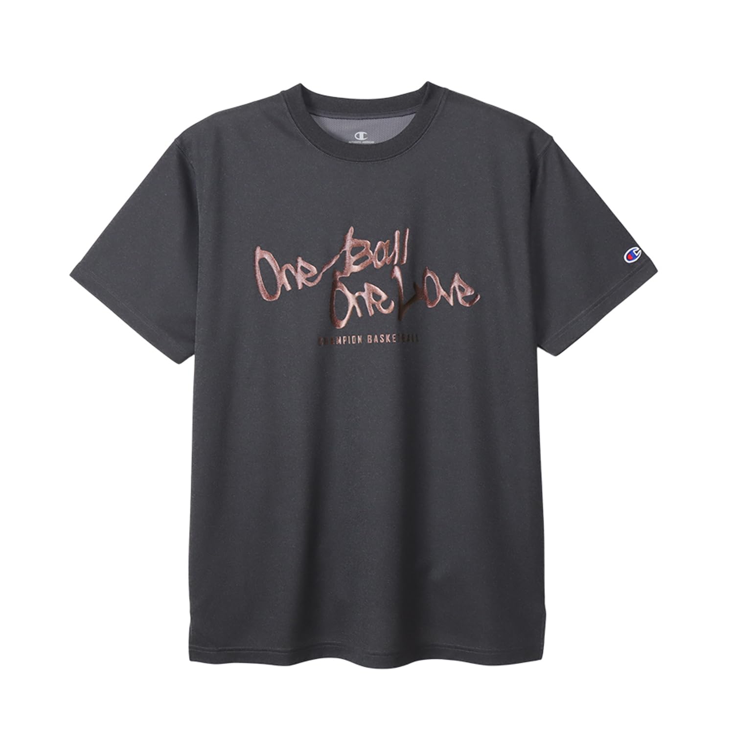 

Champion Short Sleeve Basketball Heather with a Round Antibacterial and Odor Graphic Print Men s T-Shirt, Black, C3-YB316, Neck, Resistant,