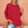 Women's Fashionable Solid Color Round Neck Long Sleeved Plush Warm Pullover Top