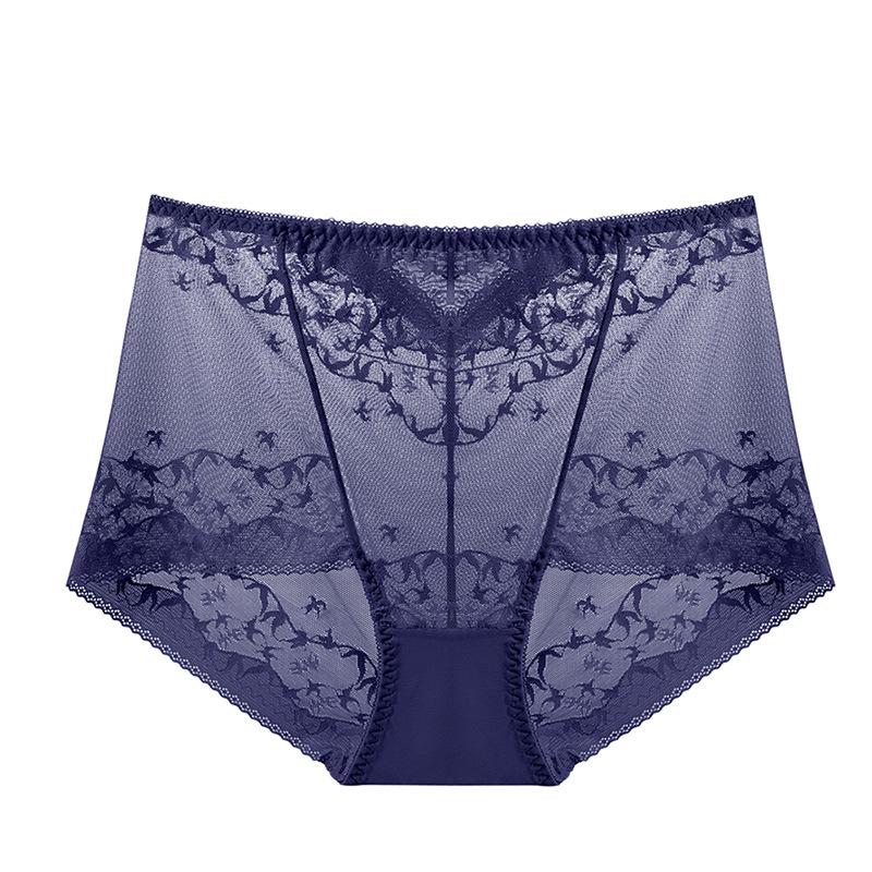 Big Size Lady Summer Thin Sexy Hollow Lace High Waist Abdominal Lift Hip Breathable No Mark Briefs