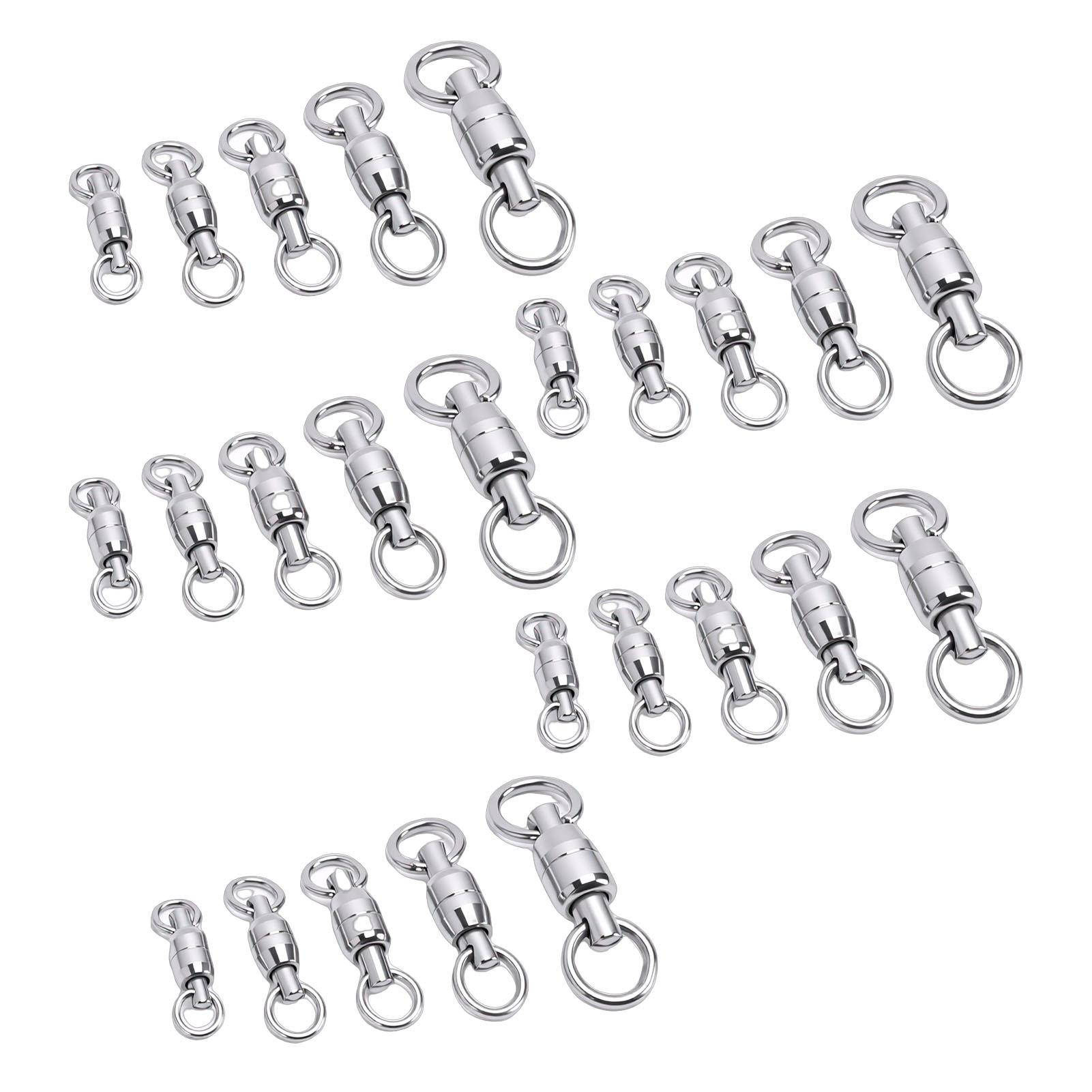 25Pcs Ball Bearing Fishing Swivels 360 Degree Rotation Stainless Steel Rings for Saltwater Use 5 Sizes