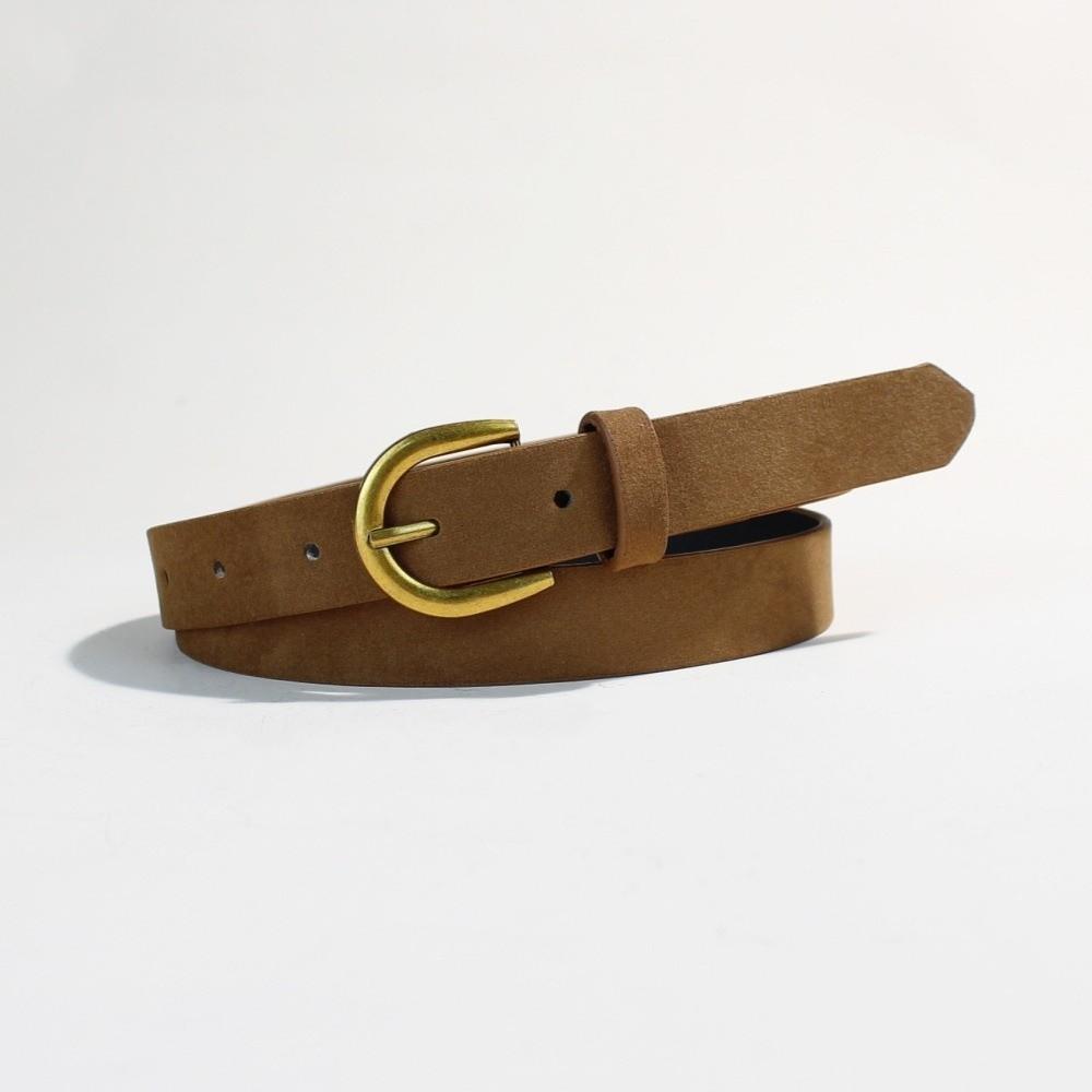 Luxury Design Suede Leather Belt Versatile Gold Pin Buckle Women Waist Belt Retro Vintage Frosted Thin Waistband