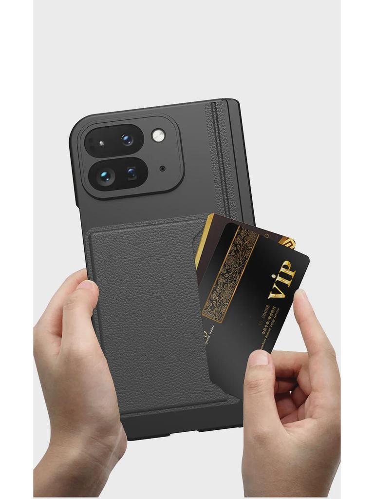 Magnetic Card Holder Case for Google Pixel Fold2: Stylish Folding Phone Cover with Side Pocket & Stand