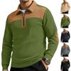 Men's Collared Zip-Up Sweatshirt, Embroidered Spliced Long Sleeve Sweatshirt, Casual Athletic Commuter Top