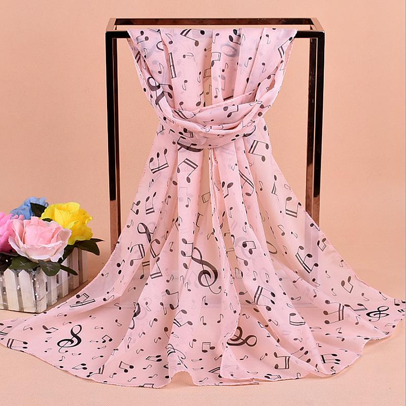 Ladies 50X160Cm Scarves Musical Note Print Chiffon Neck Scarf Shawl Soft Scarves High Quality Fabulous Elastic Party Gift