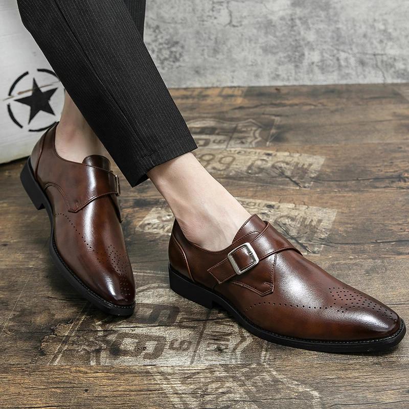 Fashion Dress Leather Shoes Men Business Oxford Shoes Fashion Carved England Buckle Formal Mengke Shoe Pointed Office Wedding Men Shoe