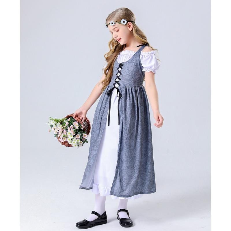 

Взрослый средневековый ренессансный халат для родителя и ребенка, фермерская пасторальная девушка, ретро юбка на бретелях, талия на завязках 150