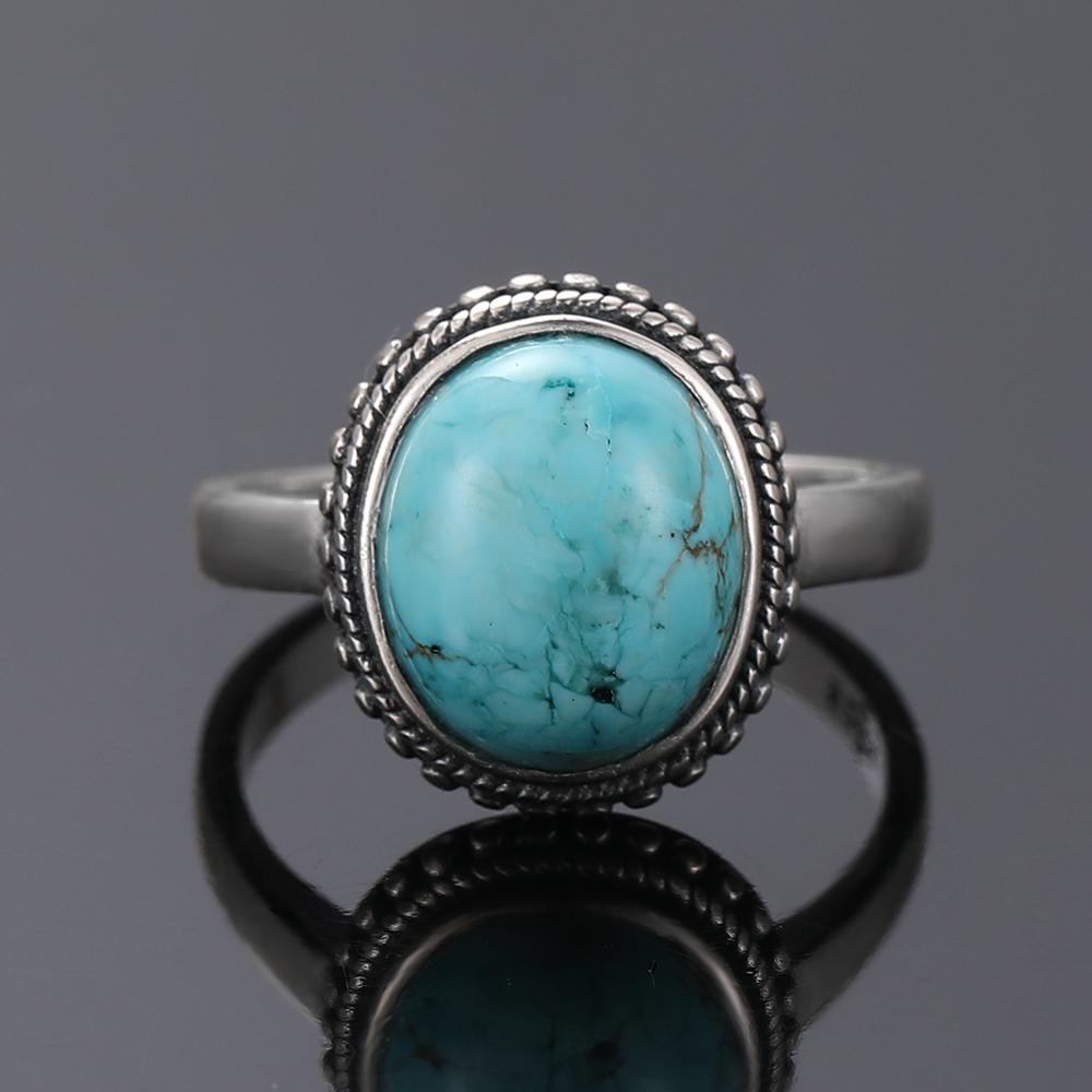 S925 Silver Oval Natural Turquoise Ring for Men and Women