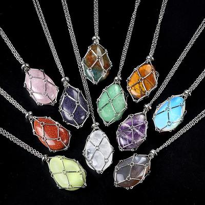 1720 Stainless Steel Handmade Braided Chain Necklace with Crystal Agate Stone Pendant