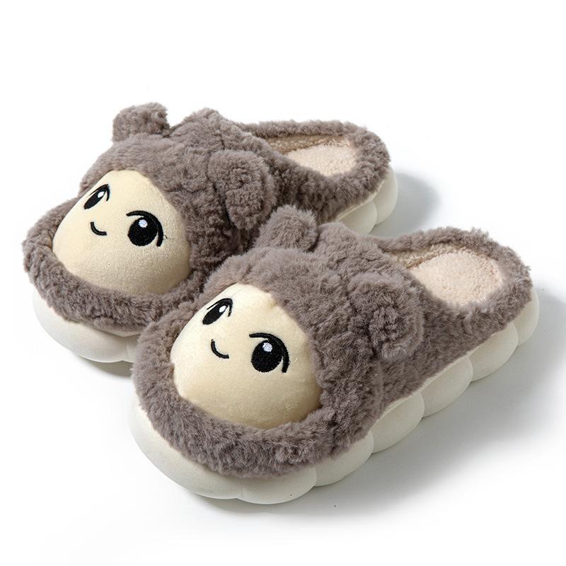 Cartoon Cotton Slippers Women's Autumn and Winter Warm and Comfortable Thick-soled Indoor Household Cute Plush Confinement Shoes