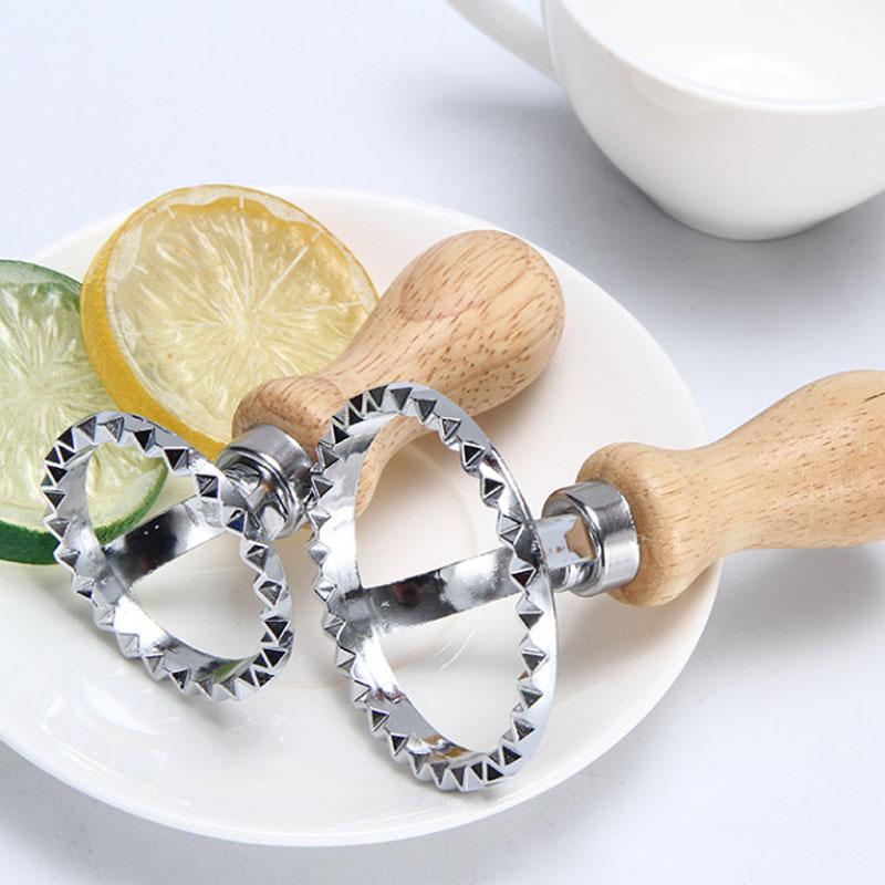 5 Pieces Ravioli Stamp Set Square Round Ravioli Maker Wheel Heart Maker Mold with Wooden Handle for Ravioli Pasta Dumplings Tool