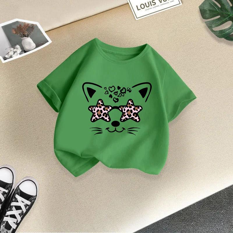 Jungen T-Shirt 2-13J Kinder Niedliches Katze Bedrucktes T-Shirt Mädchen T-Shirt Kinder 100% Baumwolle Kleidung T-Shirt Oberteile Tee