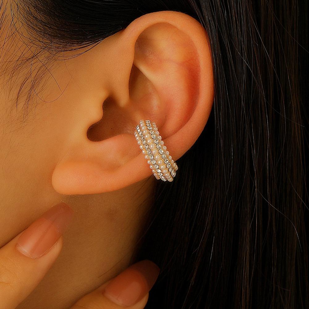 Copper C Shape Ear Cuff Silver Pearl Earrings Hip Hop C-shaped Ear Clip  Daily Gold-1.9cm