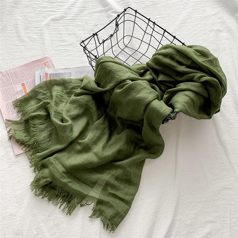 Cotton and Linen Scarf, Women's Spring New Sweet Sunscreen Beach Towel, Solid Color Shawl