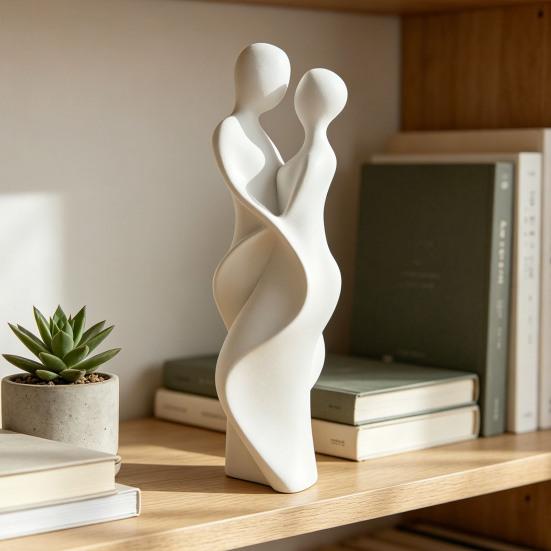 3D Printed Couple Statue Modern Abstract Lovers Figurine Romantic Crafts for Wedding Valentine's Day Gifts Home Bedroom Shelf TV Cabinet Decor