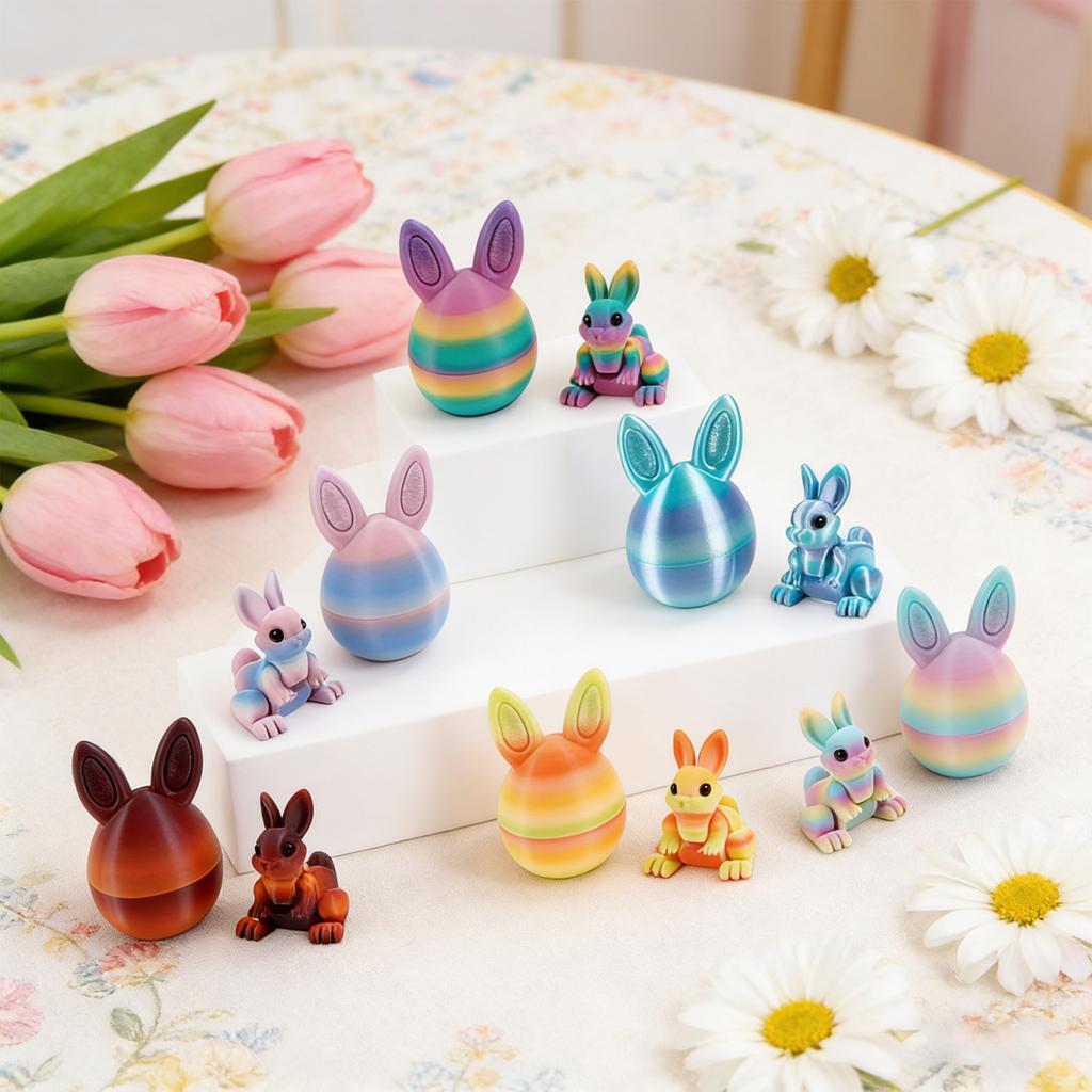 3D Printed Easter Eggs, Including A Bunny, Easter Surprise Bunny Eggs, 3D Printed Animals, Easter Basket Stuffing, Stress-relieving Toy Gifts.4pcs