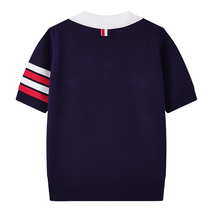 Summer Autumn Women Rhinestone Dog Contrast Color Knitted Sweater Polo Pullover Jumper Tops