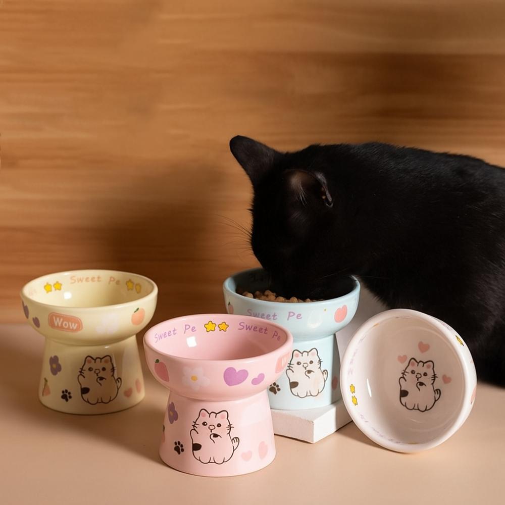 Ceramic Cat Bowl Anti Tipping Dog Food Feeding Basin Pet Drinking Feeder  Neck Protection