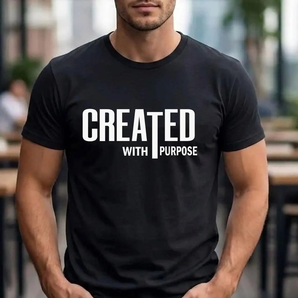 Created With Purpose Christian T Shirt Faith Lifestyle Vintage Washed Fashion Comfortable Unisex Designer Clothes Streetwear