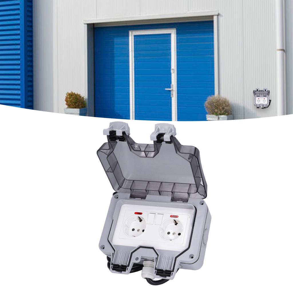 Outdoor Socket Dual European Power Outlet IP66 Waterproof Wall Receptacle  16A