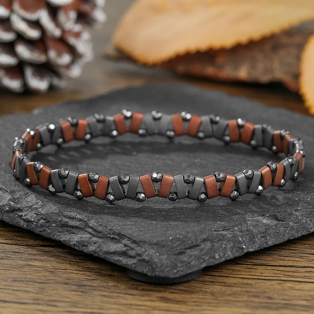 Men's Fashion Beaded Hematite Elastic Bracelet