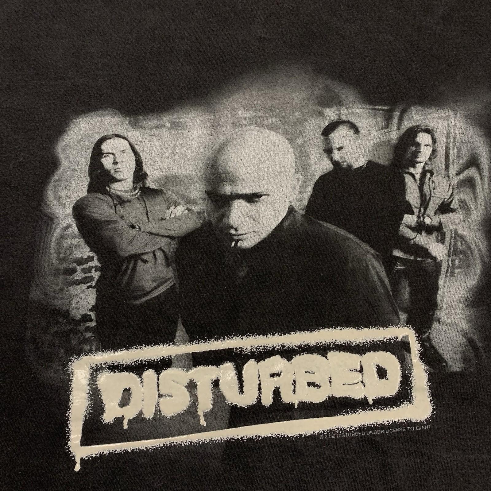 VTG Y2K Disturbed XL Short Sleeve Puff Print Graphic T Shirt Music Band Rock M