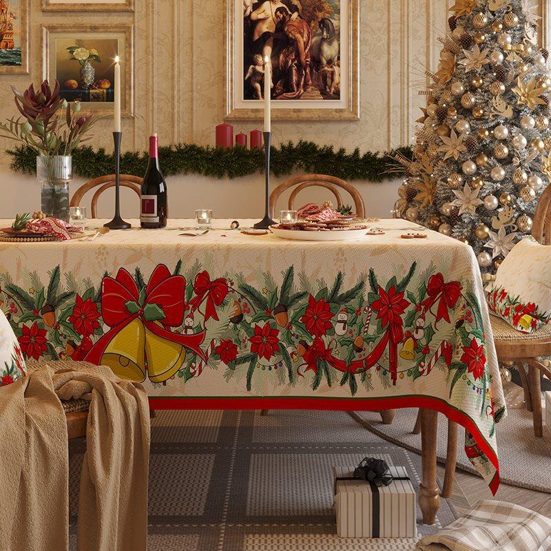 Tischdecke für Zuhause, Weihnachten, Neujahr, festlich, rot, rechteckige Tischdecke, Couchtisch-Tischdecke im Weihnachtsstil, Tischdecke aus Baumwolle und Leinen