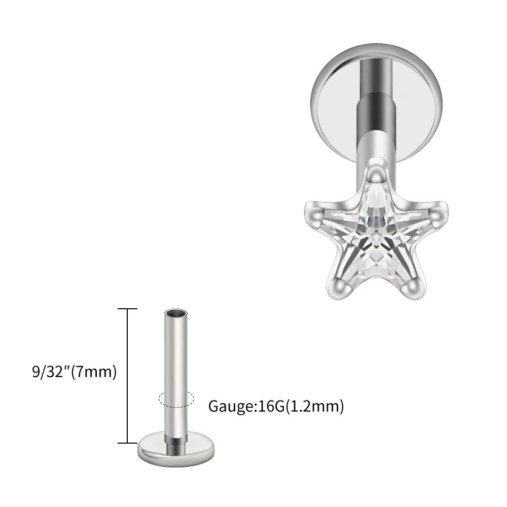Right Grand ASTM F136 Titanium Star CZ Cartilage Earring 16G Dainty Star Flat Back Stud Tragus Conch Helix Nose Labret Piercing