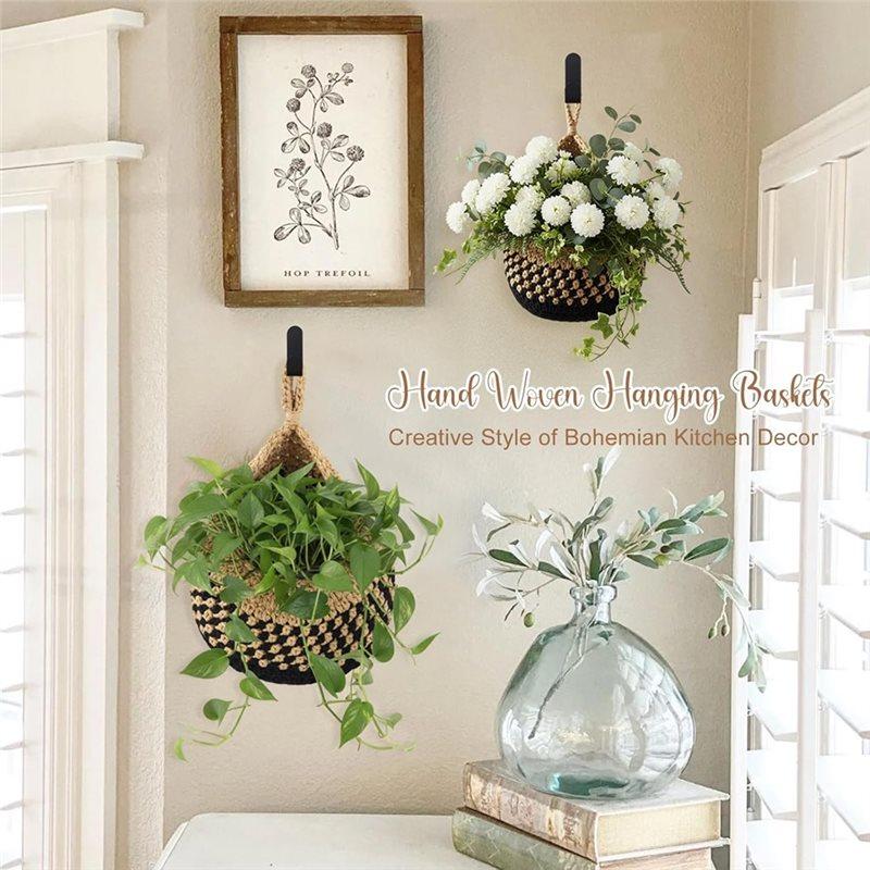 ABBP-Boho Decor Hanging Wall Baskets Set For Kitchen 3 Pcs Teardrop Baskets With Hooks Storage Fruit Onion Vegetable Potato