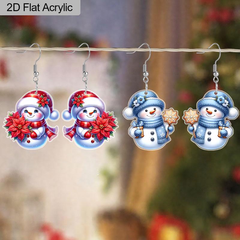 2pairs Red and Blue Christmas Snowman Acrylic Dangle Earrings, Perfect Gift for Women, Christmas Party Jewelry