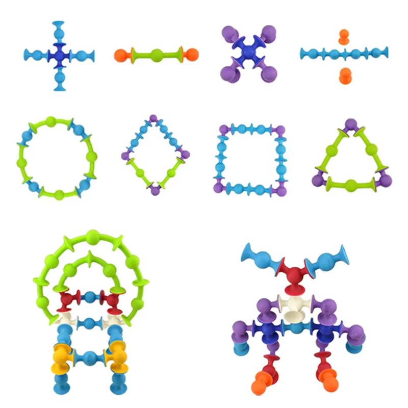 Soft Silicone Sucker Building Blocks Toys Diy Silicone Block Model Sucker Assembled Construction Educational Funny Toys For Kids