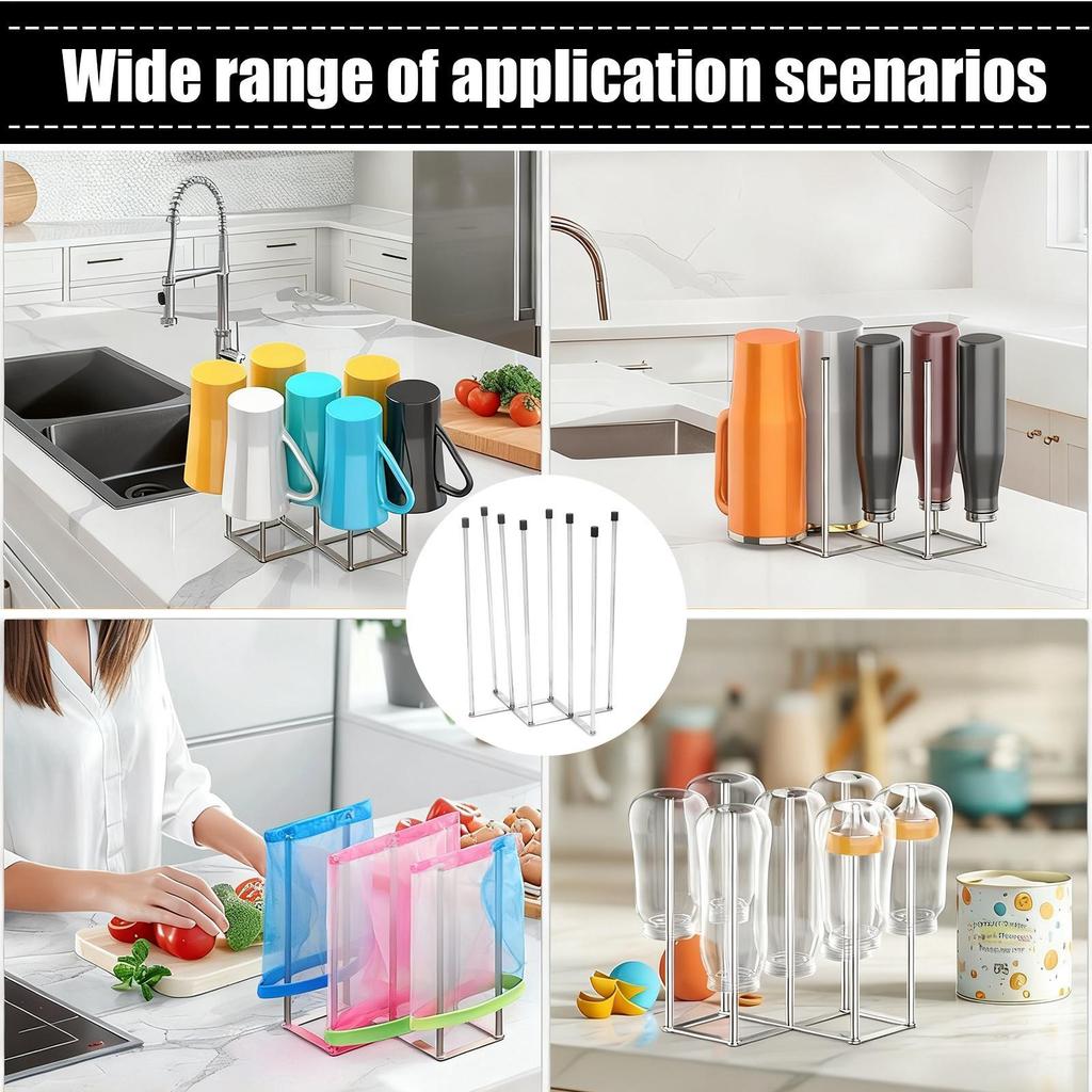 Bottle Rack Dryer 8-Pole Foldable Space Saving Cup Draining Holder Baby Bottle Dry Rack For Glass Mugs Wine Decanter Jars