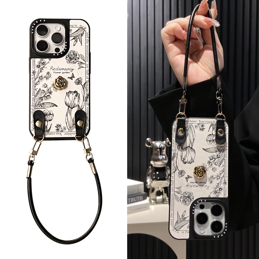 Applicable to Apple 16/17Promax lanyard mobile phone case iPhone12/13/14/15 oblique span anti-drop protective case