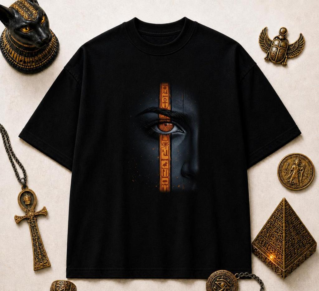 Egyptian Eye Graphic Tee, Anubis Streetwear Shirt, Dark Art Pharaoh Design